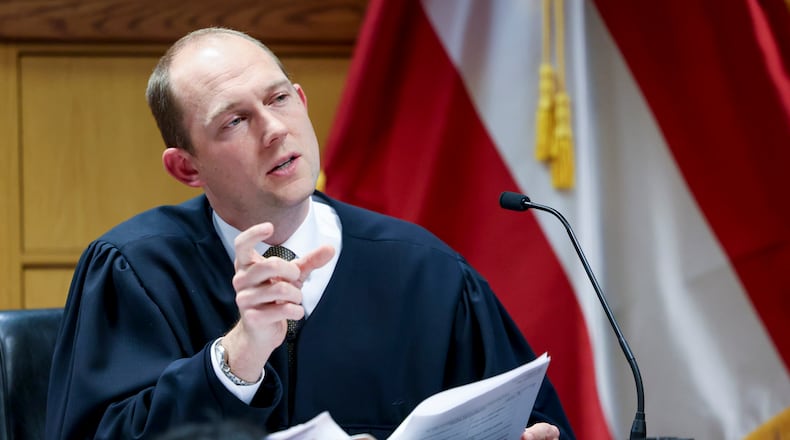 Fulton Superior Court Judge Scott McAfee listens to a variety of pre-trial motions during a hearing on Jan. 19, 2023, in Atlanta. (Jason Getz/Pool/Getty Images/TNS)