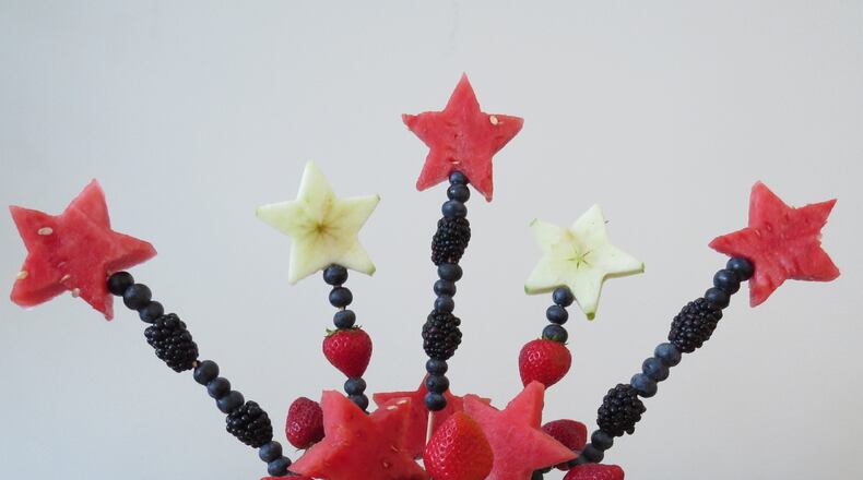 Using a star cookie cutter and bamboo skewers, you can make these festive Team USA fruit skewers. CONTRIBUTED BY ATLANTA COMMUNITY FOOD BANK