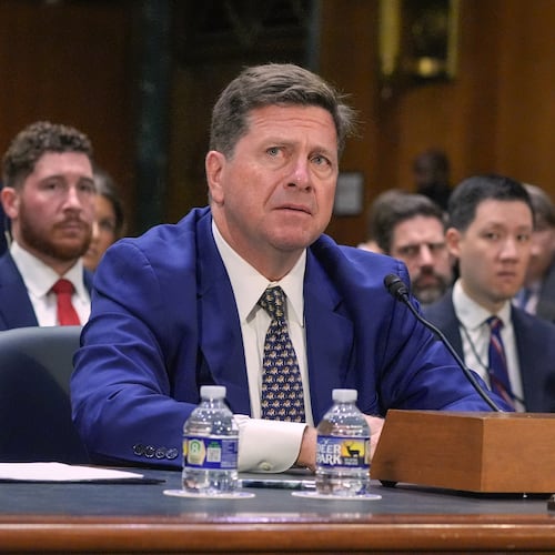 Jay Clayton testifies during a Senate Intelligence Committee confirmation hearing to be the next Director of National Intelligence on Capitol Hill, Wednesday, July 15, 2026, in Washington. (AP Photo/Mariam Zuhaib)
