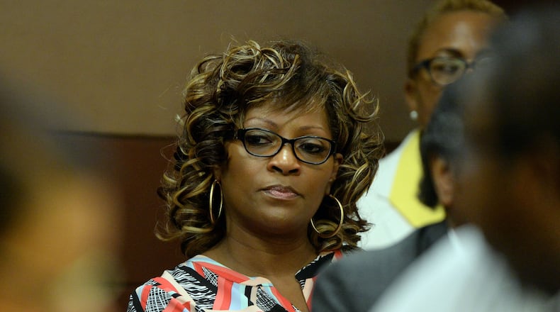 Former APS Dobbs Elementary teacher Angela Williamson sits in court before sentencing starts in the test-cheating case, in September 2015. KENT D. JOHNSON /KDJOHNSON@AJC.COM