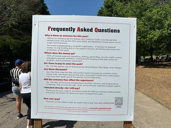 The Dogwood Festival provided a Q&A to explain why it needed to charge a gate fee for the first time this year. (Rodney Ho/AJC)