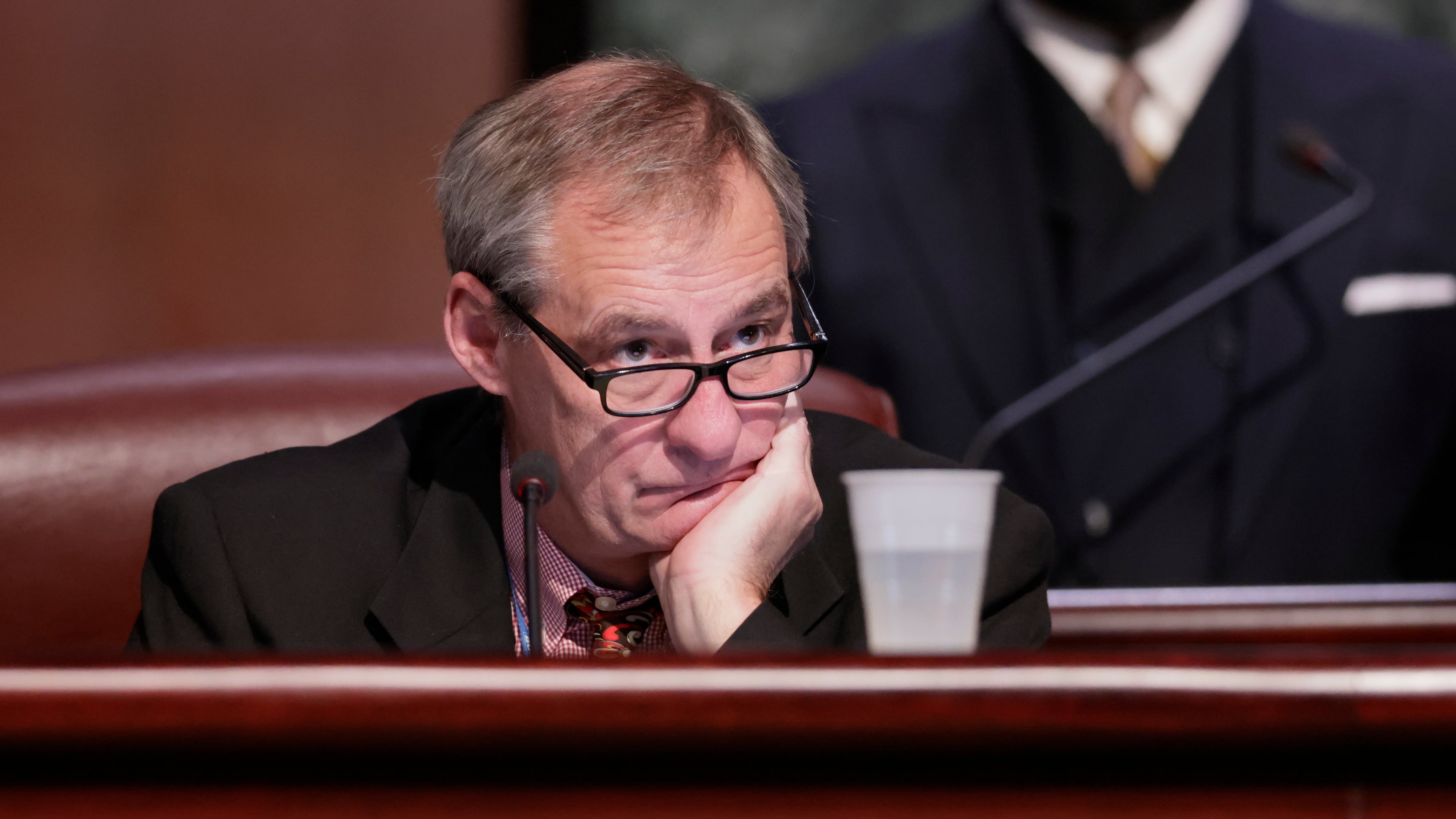 Council member Howard Shook sits on the dais during an Atlanta City Council meeting in 2022.   (Bob Andres/AJC)