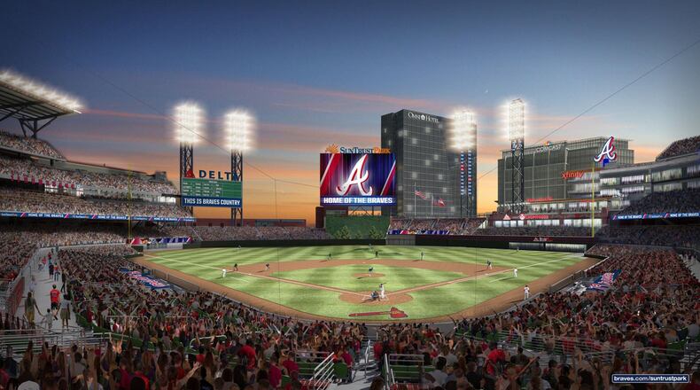 A rendering of the Braves’ new stadium, SunTrust Park, slated to open next year. (Braves)