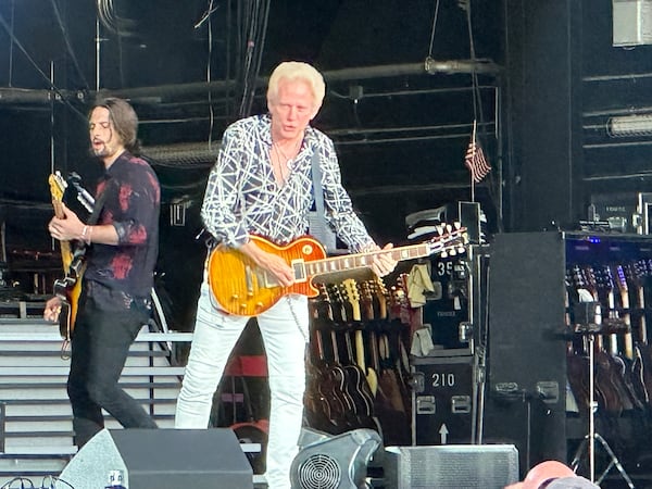 Don Felder, 77, was part of the Eagles from 1974 until 2001 and has been riding solo for the past 24 years. He opened for Styx and the Kevin Cronin Band at Ameris Bank Amphitheatre in Alpharettaon Sunday. (Rodney Ho/AJC)