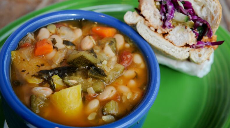 BBQ grilled chicken sandwich with Tuscan white bean soup at the new Souper Jenny in Decatur. BECKY STEIN / SPECIAL
