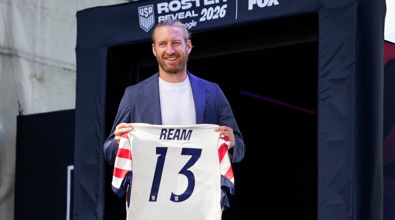Defender Tim Ream of the United States men's national soccer team is presented during the announcement of the team roster on Tuesday, May 26, 2026, in New York City, ahead of the 2026 FIFA World Cup. (AP Photo/Eduardo Munoz Alvarez)