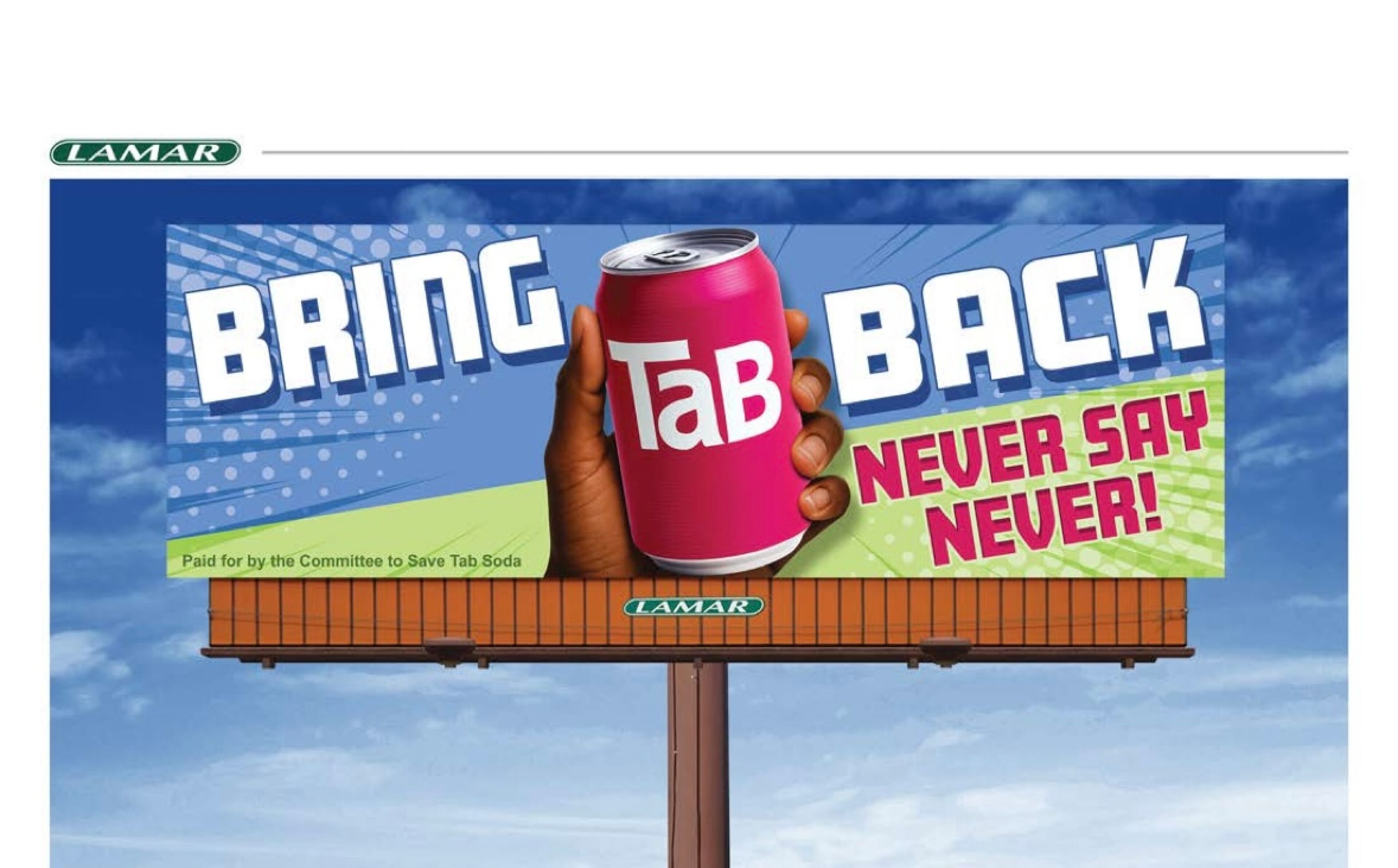 The SaveTaBSoda Committee recently put up a billboard near the Coca-Cola headquarters in Atlanta. (Courtesy of SaveTaBSoda)