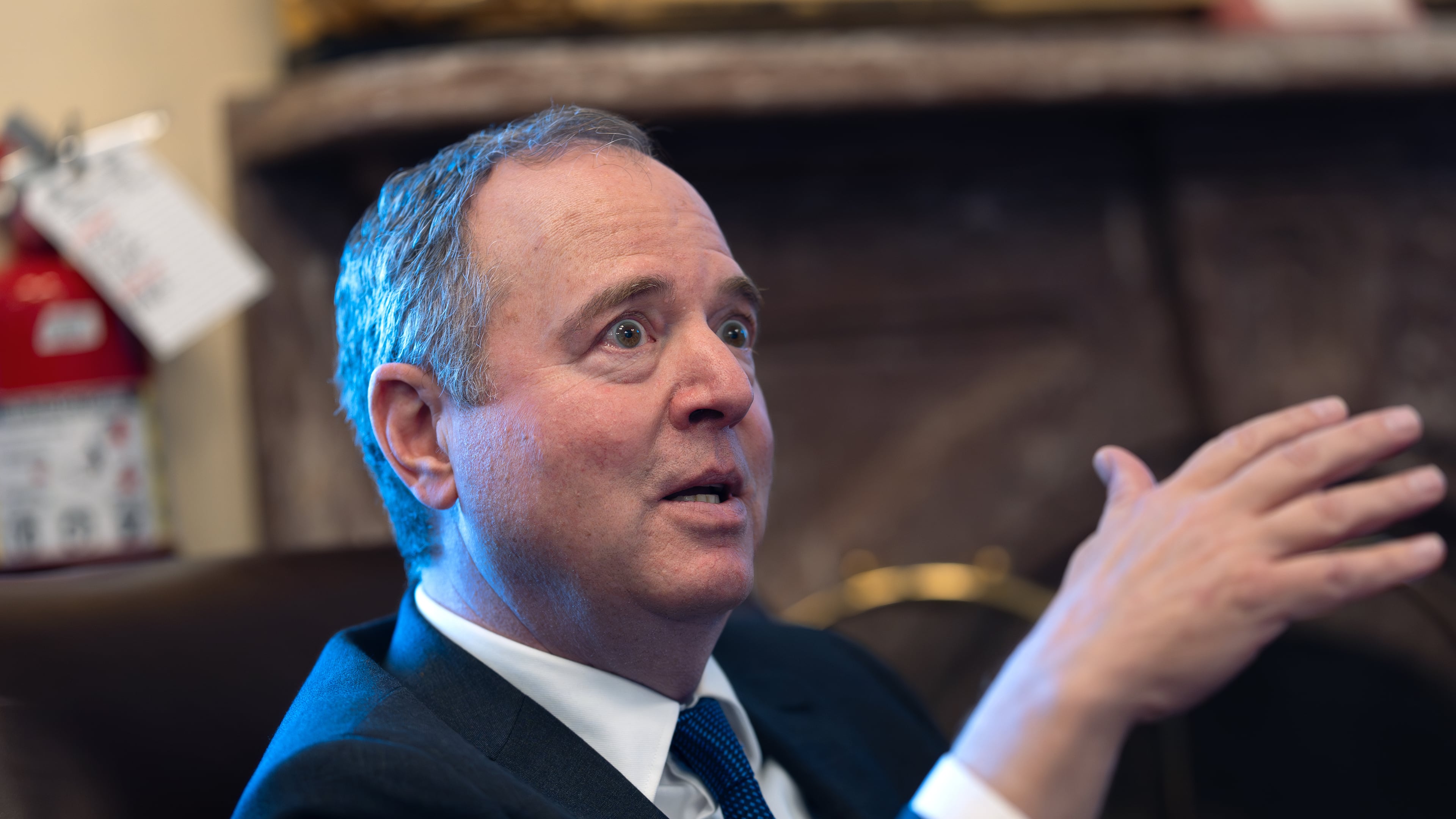 Sen. Adam Schiff, D-Calif., speaks with reporters about President Donald Trump's foreign policy intentions, with Venezuela in particular, at the Capitol in Washington, Thursday, Nov. 6, 2025. (AP Photo/J. Scott Applewhite)