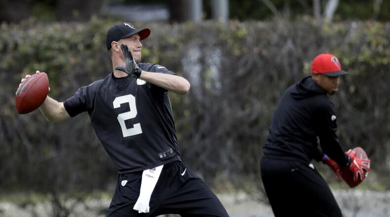 Eric Gay/AP Atlanta Falcons quarterback Matt Ryan (2) throws during a practice for the NFL Super Bowl 51 football game Friday, Feb. 3, 2017, in Houston. Atlanta will face the New England Patriots in the Super Bowl Sunday. (AP Photo/Eric Gay)