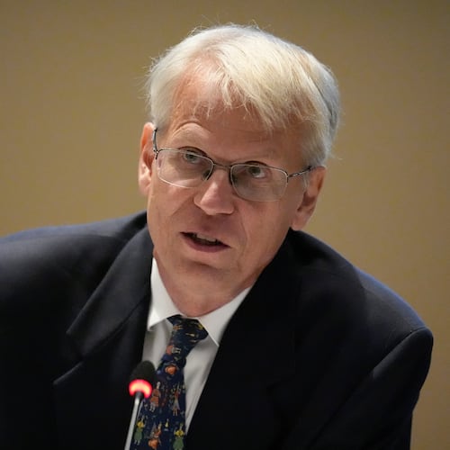 FILE - Dr. Martin Kulldorf speaks during a meeting of the Advisory Committee in Immunization Practices at the CDC, June 25, 2025, in Atlanta. (AP Photo/Mike Stewart, File)