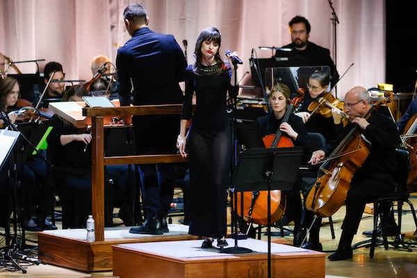 Faye Webster performs with the Atlanta Symphony Orchestra at tWoodruff Arts Center on Tuesday. (Abbey Cutrer/AJC)