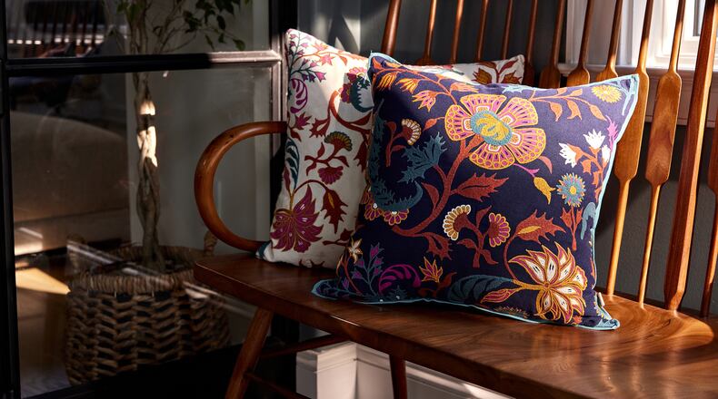 Fairhaven Circle offers cushy pillows inspired by the colors and textures of India. / Courtesy of Ann Packwood
