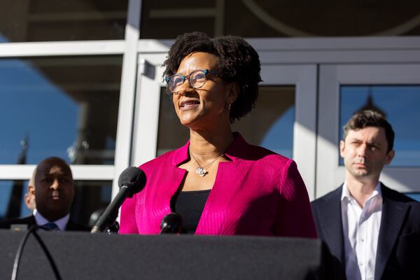 College Park Mayor Bianca Motley Broom speaks about new public safety resources in College Park. (Arvin Temkar/AJC 2023)