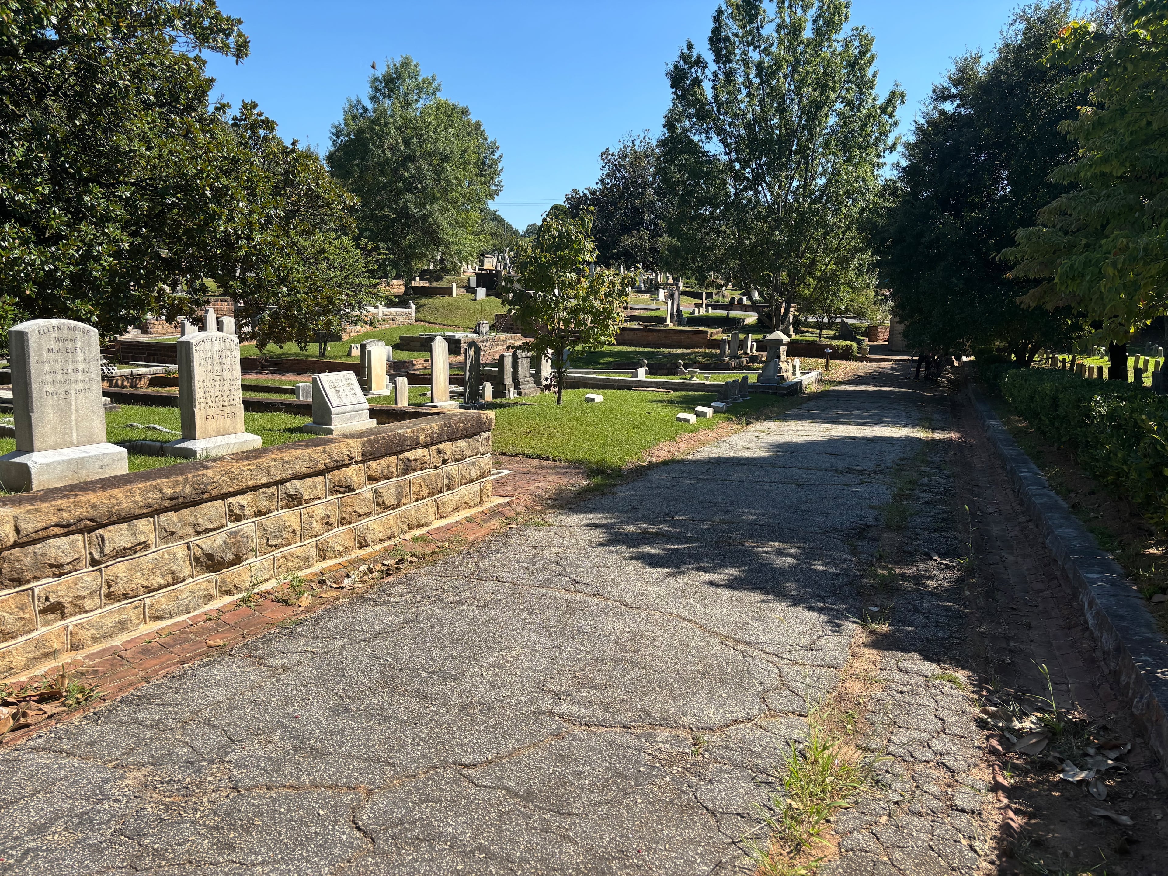 The plot of land and unused road in the southeast area of the cemetery, where officials said the columbarium will be built. (David Aaro / david.aaro@ajc.com)