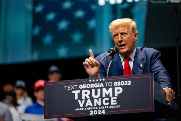 Republican presidential nominee, former U.S. President Donald Trump speaks at a campaign rally at the Johnny Mercer Theatre on Sept. 24, 2024, in Savannah.  (Brandon Bell/Getty Images/TNS)