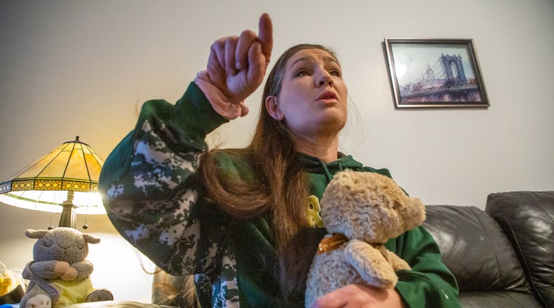 Kerri Gray talks about her son at her Cumming home Tuesday. The 6-month-old was killed Monday. (Steve Schaefer for The Atlanta Journal-Constitution)