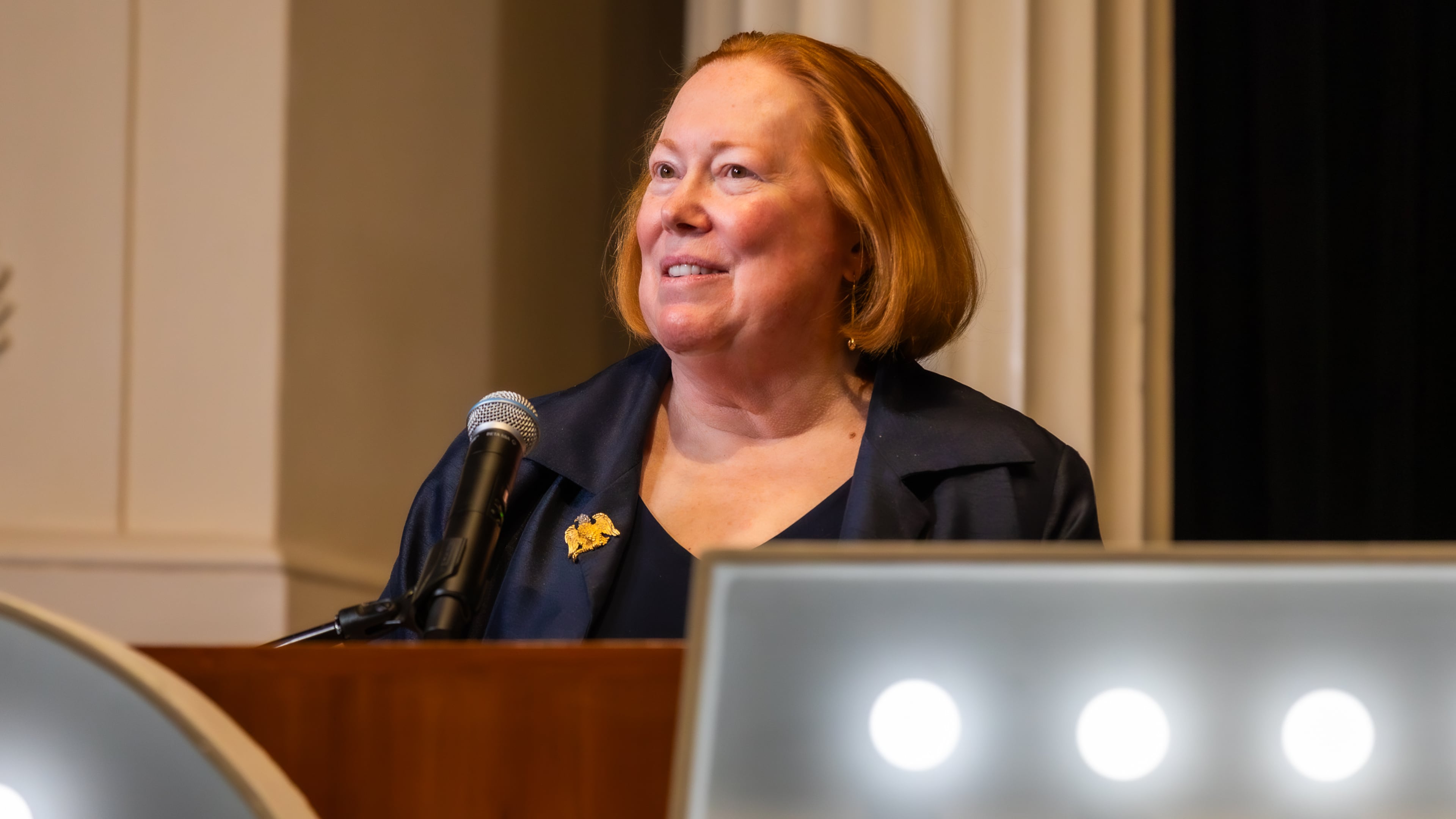 Melita Easters speaks Nov. 2, 2025, at the 25th anniversary gala of Georgia WIN List, the organization she co-founded to elected pro-choice Democratic women to office in Georgia.
