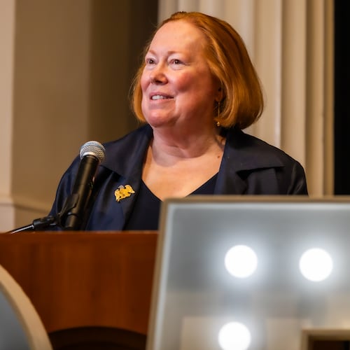 Melita Easters speaks Nov. 2, 2025, at the 25th anniversary gala of Georgia WIN List, the organization she co-founded to elected pro-choice Democratic women to office in Georgia.