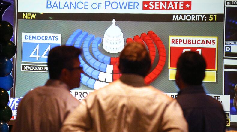 Nov 6, 2018 Atlanta: Georgia voters watch the shifting balance of power take place during the Karen Handel, U.S. Representative, GA 6th Congressional District, election watch party as returns come in late Tuesday, Nov. 6, 2018, in Atlanta. Curtis Compton/ccompton@ajc.com