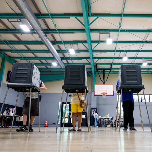 FILE - Voters cast their ballots during the primary election in Windsor, Conn., Aug. 11, 2026. (AP Photo/Rusty Jones, File)