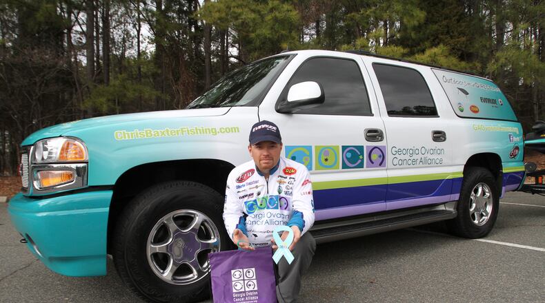 Chris Baxter turned his truck and boat into moving advertisements for ovarian cancer awareness. The Winder resident will be honored for his efforts during a gala next week.