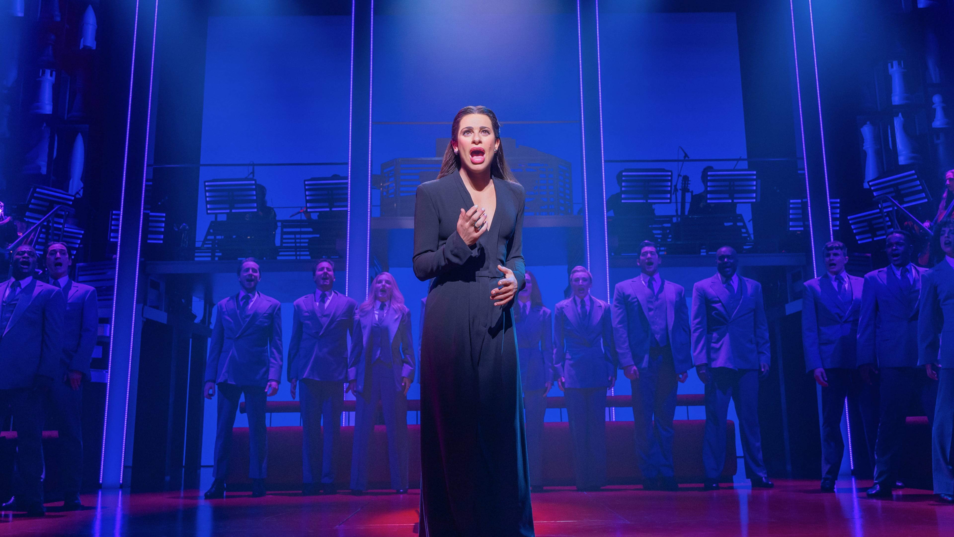 Lea Michele appears during a performance of "Chess," at the Imperial Theatre in New York. (Matthew Murphy via AP)
