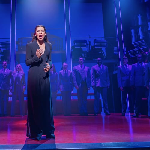 Lea Michele appears during a performance of "Chess," at the Imperial Theatre in New York. (Matthew Murphy via AP)