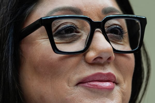 Secretary of Labor Lori Chavez-DeRemer listens to members of Congress speak during a House Education and Workforce hearing, Thursday, June 5, 2025, on Capitol Hill in Washington. (AP Photo/Julia Demaree Nikhinson)