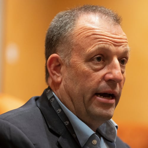 Hawaii Gov. Josh Green takes questions from media during the Western Governors' Association meeting Thursday, Nov. 20, 2025, in Scottsdale, Ariz. (AP Photo/Rebecca Noble)