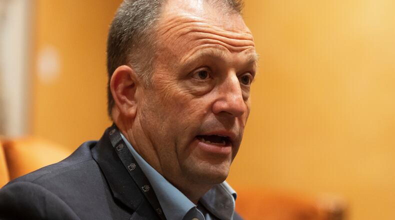 Hawaii Gov. Josh Green takes questions from media during the Western Governors' Association meeting Thursday, Nov. 20, 2025, in Scottsdale, Ariz. (AP Photo/Rebecca Noble)