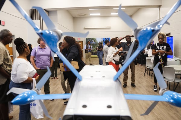 Amazon held a community meeting Thursday to discuss the drone delivery service. (Abbey Cutrer/AJC)