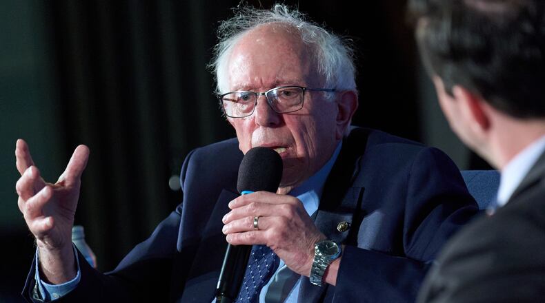 Sen. Bernie Sanders, I-Vt., speaks about topics including politics and artificial intelligence, Monday, June 8, 2026, at the National Press Club in Washington. (AP Photo/Jacquelyn Martin)