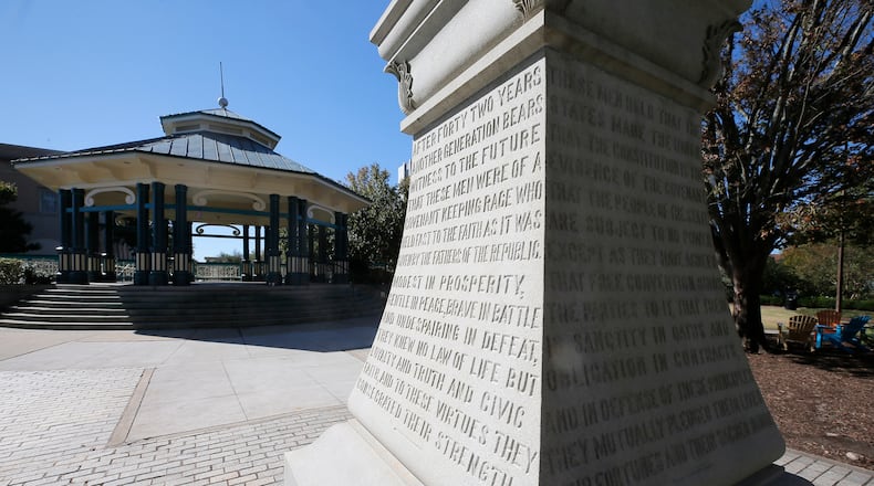 Behind the old courthouse on the Decatur Square sits this Confederate monument. The DeKalb County Commission wants to explore removal of the monument. BOB ANDRES /BANDRES@AJC.COM