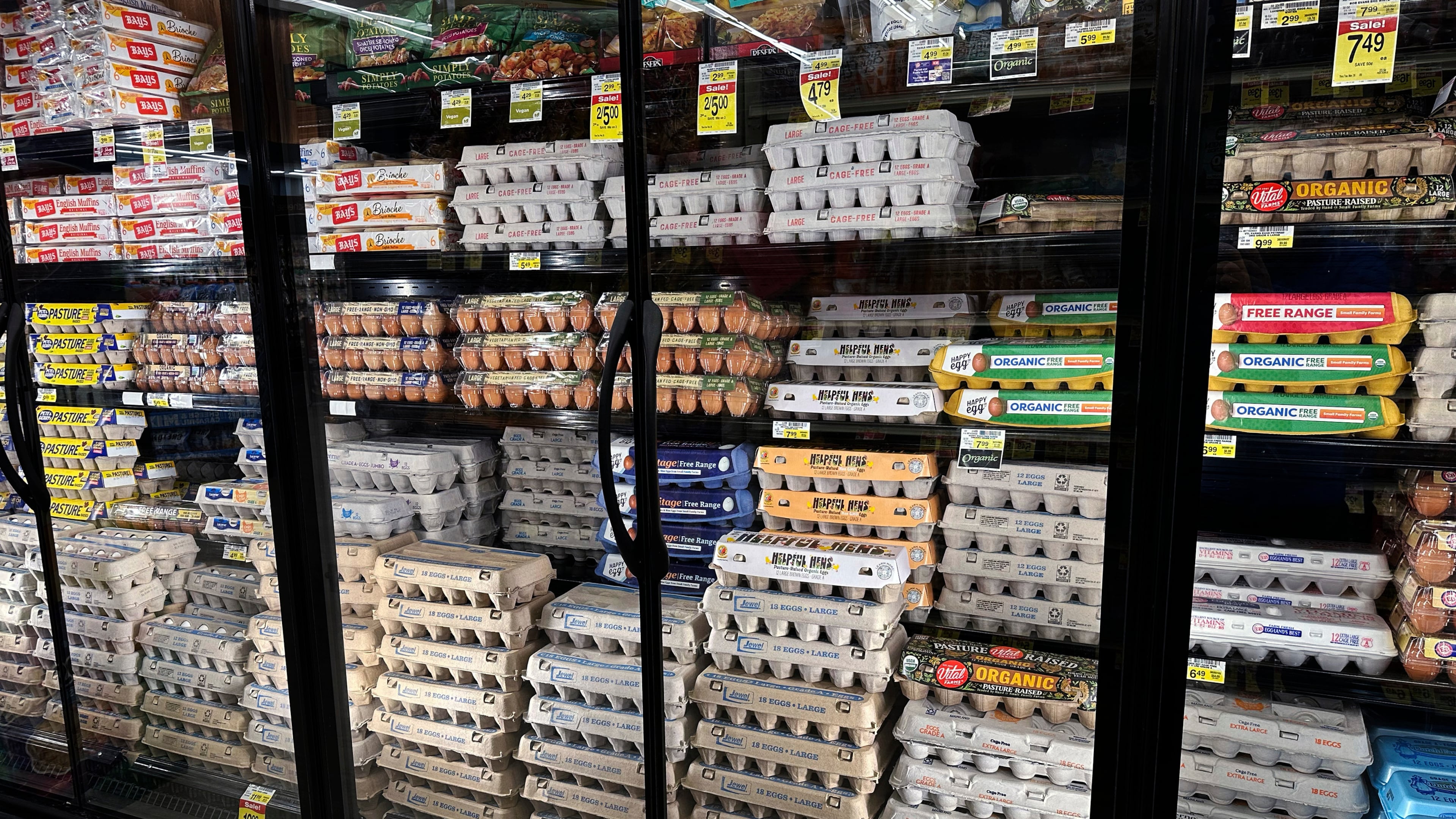 FILE - Eggs are displayed in refrigerators at a grocery store in Glenview, Ill., Feb. 10, 2025. (AP Photo/Nam Y. Huh, File)
