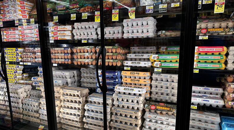 FILE - Eggs are displayed in refrigerators at a grocery store in Glenview, Ill., Feb. 10, 2025. (AP Photo/Nam Y. Huh, File)