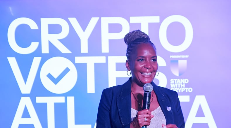 Former Atlanta mayor Keisha Lance Bottoms speaks at the Crypto Votes Atlanta event on Wednesday, June 26, 2024, in Atlanta.
