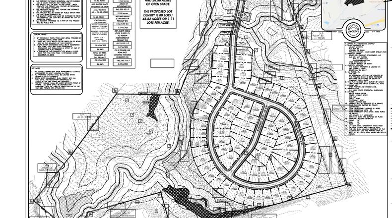 The Braselton Planning Commission will hold a public hearing May 24 for a request to rezone 46.62 acres along Ednaville Road to develop an 80-home subdivision. (Courtesy City of Braselton)