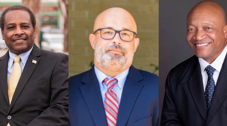 Gregory Gilstrap, left, and Craig Owens, right, two Democrats running for sheriff, had their candidacies reinstated by Senior Judge Tambra Colston. Fellow Democratic contender Jimmy Herndon, center, challenged the validity of both candidates.