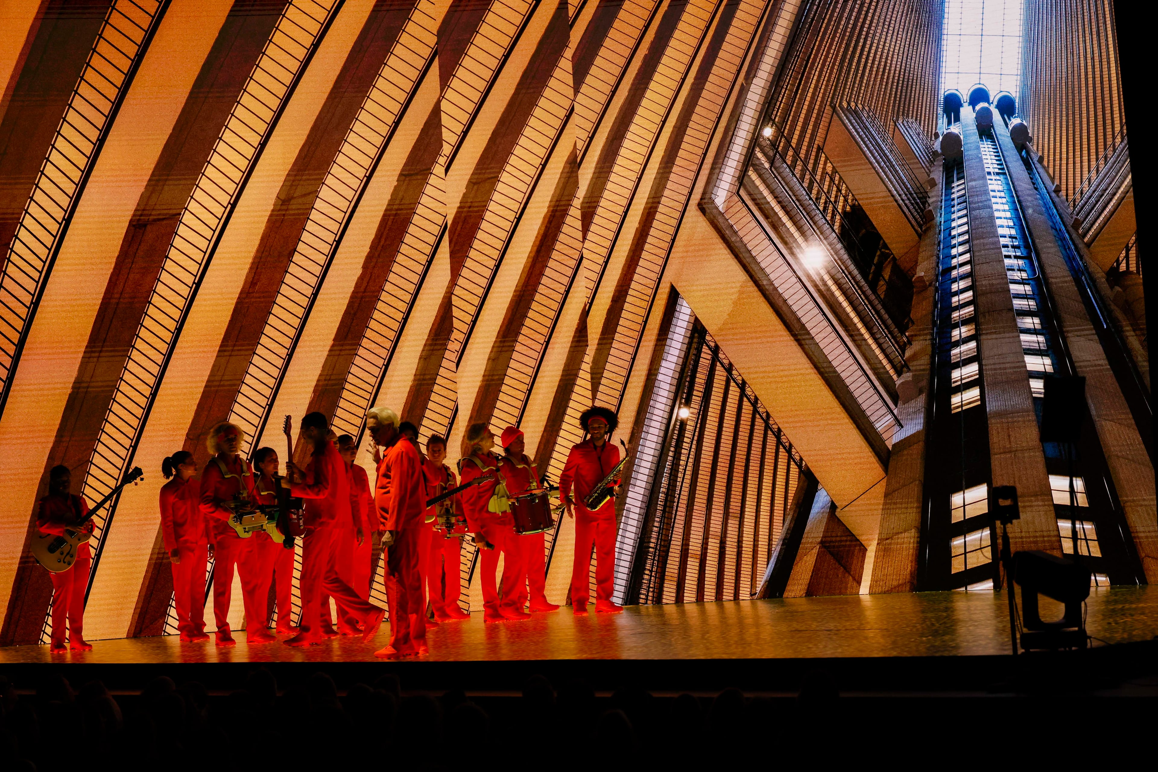Talking Heads founding member David Byrne performs his “Who Is The Sky” tour at the historic Fox Theatre on Tuesday, Dec. 2, 2025. This marks the first of two concerts the prolific artist will perform in Atlanta. (Miguel Martinez/AJC)