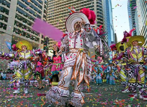 Members of the Greater Overbrook String Band perform during the 2015 Mummers Parade in Philadelphia.