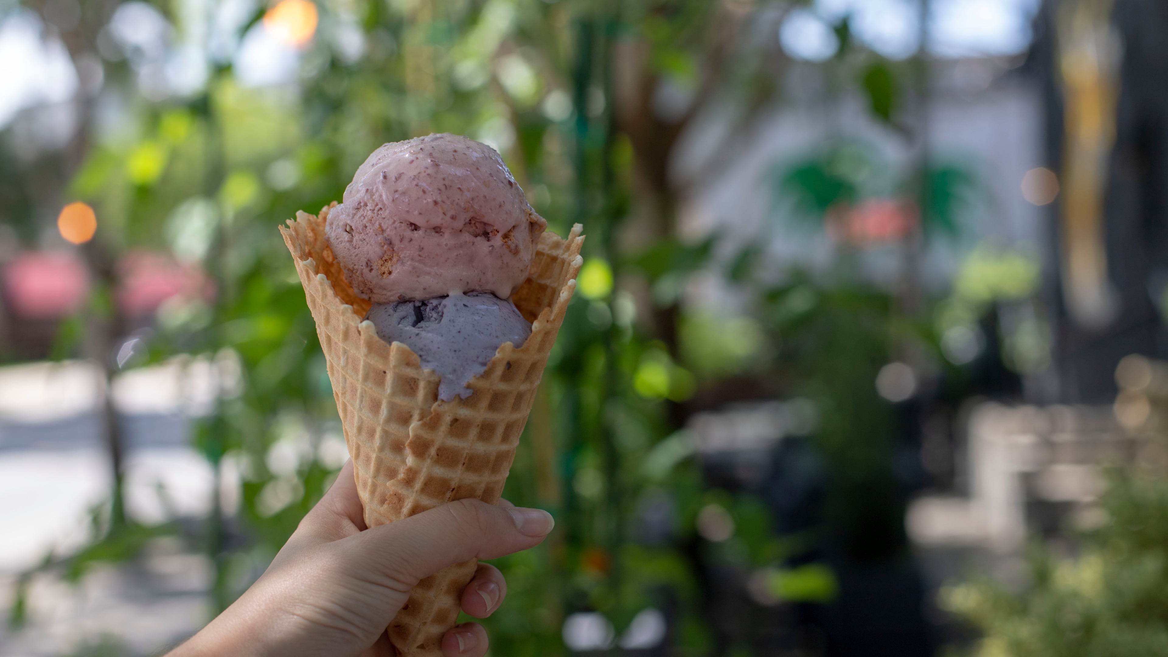 Butter and Cream flavors like Cherry Pie (top) and Blueberry Cobbler (bottom) pair well with homemade waffle cones. (Courtesy of Butter and Cream)