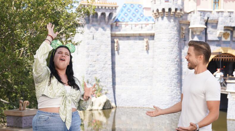 Nicolina gets advice from Derek Hough at Disneyland for the top 10 performance night on "American Idol," which is Disney song themed.. (ABC/Eric McCandless)