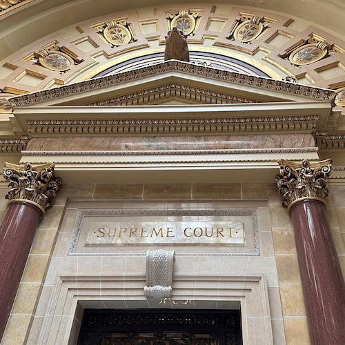 FILE - The entrance to the Wisconsin Supreme Court chambers is seen in the state Capitol in Madison, Wis., March 14, 2024. (AP Photo/Todd Richmond, File)