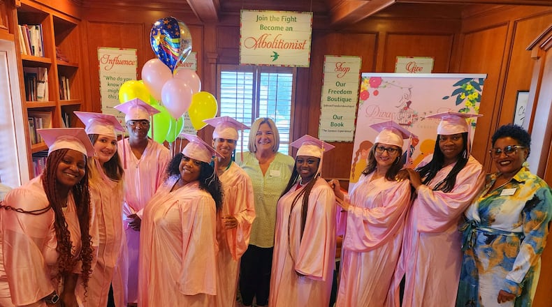 Chanda Santana, far right, founder of Divas Who Win Freedom Center, with women who have completed her nonprofit's workforce development program in Athens. Divas has asked for $472,700 in Georgia Opioid Crisis Abatement Trust funding for buying a pair of vans, renovating a nearby building for its program and expanding its services to the five counties bordering Clarke County amid the deadly opioid overdose epidemic. (Courtesy)