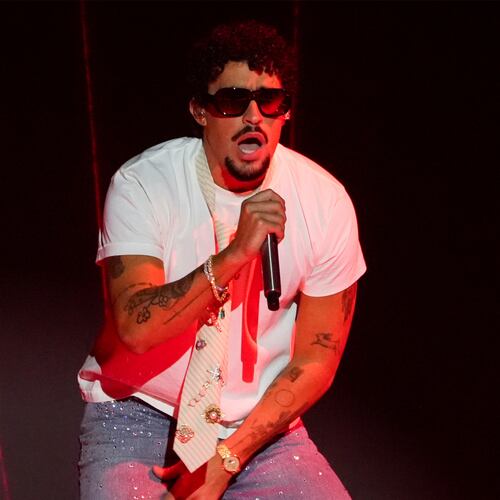 FILE - Bad Bunny performs during the iHeartRadio Music Awards in Los Angeles on March 17, 2025. (AP Photo/Chris Pizzello, File)