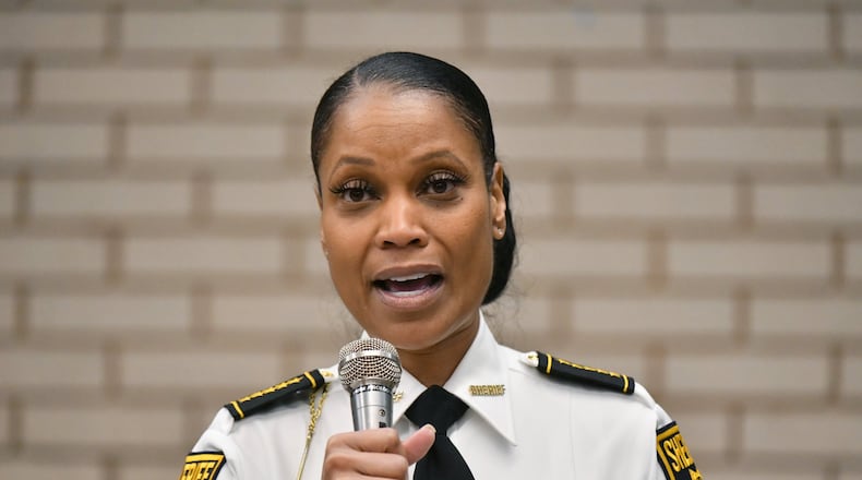 DeKalb County Sheriff Melody Maddox speaks during a DeKalb County sheriff candidates forum at Redan High School in Stone Mountain in February. (Hyosub Shin / Hyosub.Shin@ajc.com)