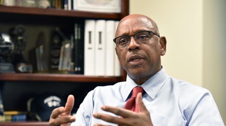DeKalb County Public Safety Director Cedric Alexander speaks at his office on Wednesday. Alexander is resigning after a term in which he rose to national prominence as an advocate for improved relationships between police and their communities. HYOSUB SHIN / HSHIN@AJC.COM