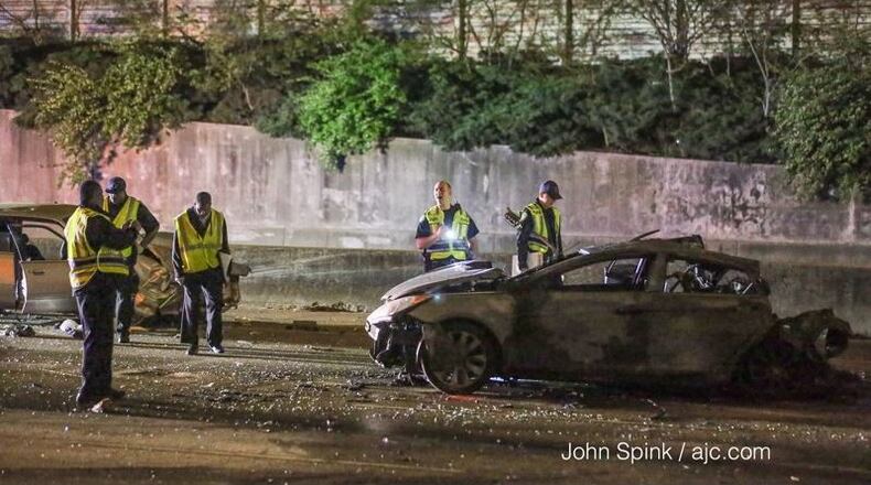 A multivehicle accident shut down westbound I-20 near Hill Street for several hours Monday morning. JOHN SPINK/JOHN.SPINKSR@AJC.COM