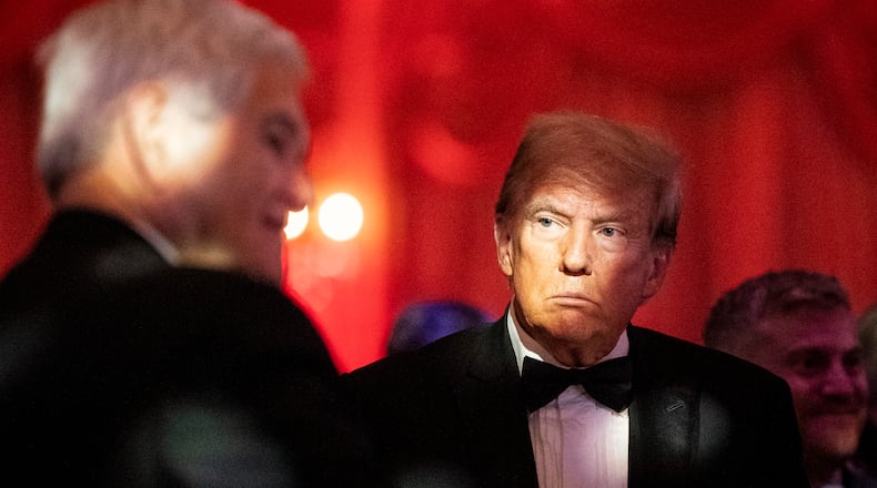 President-elect Donald Trump with former House Speaker Newt Gingrich during an America First Policy Institute gala hosted by Trump at his residence, Mar-a-Lago, in Palm Beach, Fla., on Thursday, Nov. 14, 2024. (Haiyun Jiang/The New York Times)
