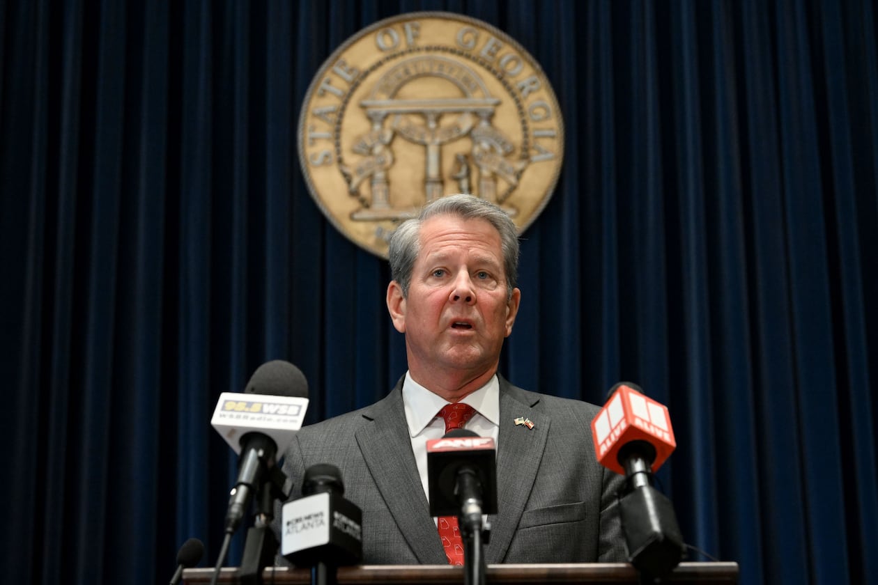Gov. Brian Kemp speaks before signing the state’s new budget at the Georgia Capitol on Tuesday, May 12, 2026, in Atlanta. (Hyosub Shin/AJC)